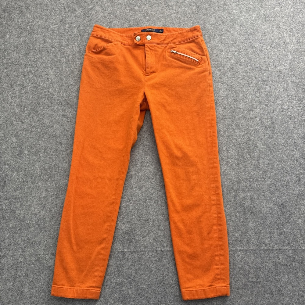 Polo Golf Ralph Lauren Women's Orange Cropped Pants Size 2 Flat Front Zip Pocket